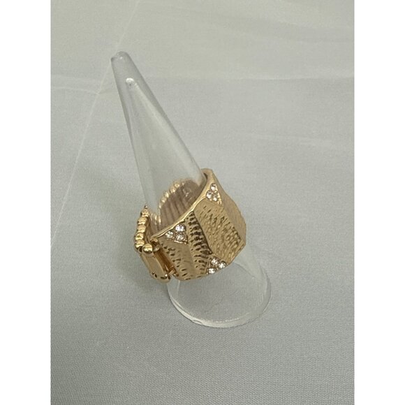 Gold-Tone Statement Ring With Rhinestones & Textured Detail - Picture 4 of 6
